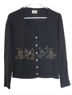 1246 * Biker Design Button Down Western Cardigan Black Size L